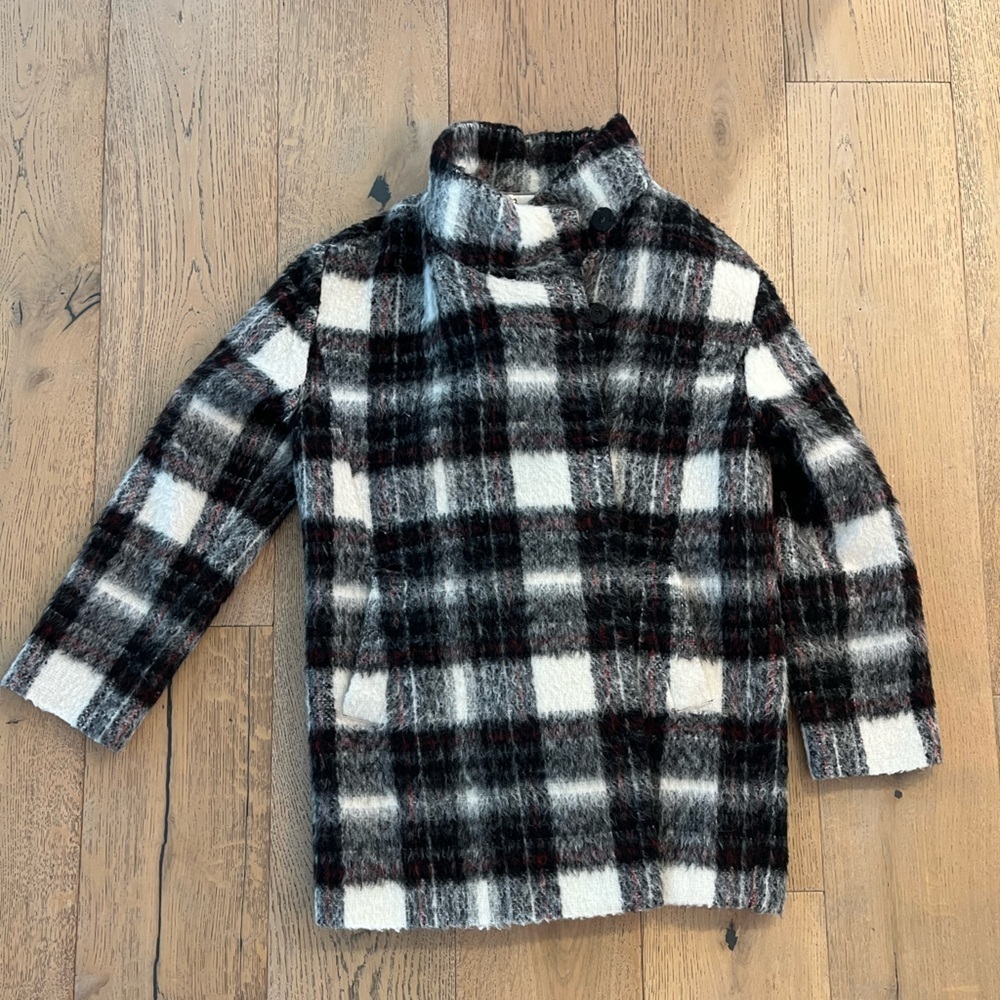 Banana Republic Italian fabric wool blend coat women small plaid red gray
